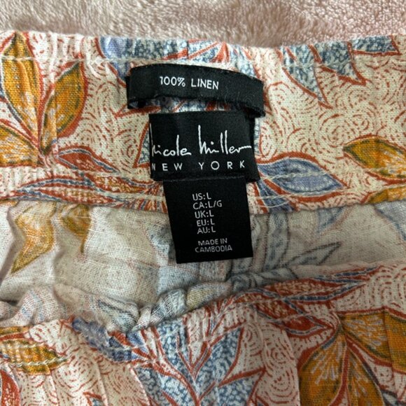 Nicole Miller Linen Tropical Floral Wide Leg Pull on Pants - Picture 6 of 8